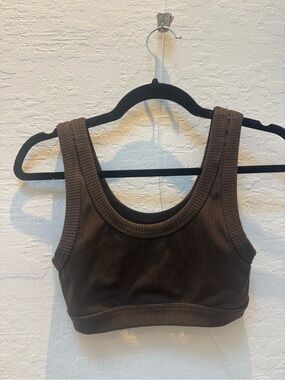 ALO Yoga Ribbed Scoop Neck Wellness Bra Espresso XS